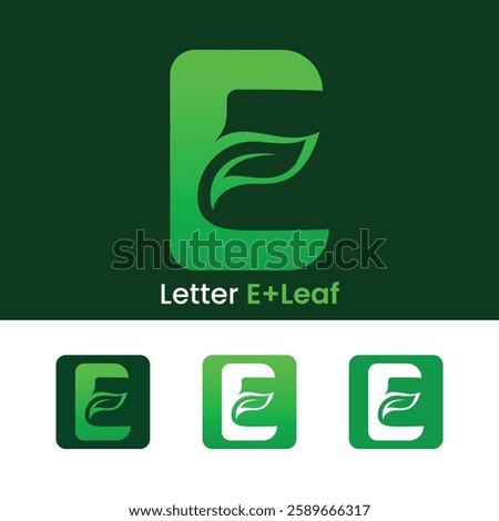 Initial letter E leaf logo design green gradient organic leaf logo
