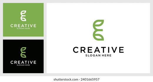 Initial Letter E with leaf luxury logo. Green leaf logo template vector design.