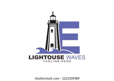 initial Letter E lightouse waves logo