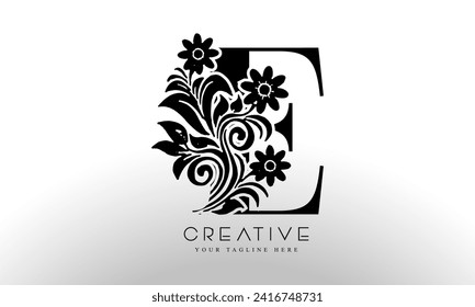 Initial letter E linked beauty flourish Black color logo design