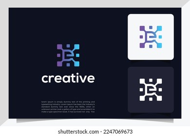 Initial Letter E Logo art. Blue Gradient Linear Rounded Style with Connected Liquid Dots . Usable for Business Science and Technology Logos. Flat Vector Logo Design Template Element.