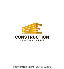 Initial Letter E Logo With Building Wall Design For Construction Or Real Estate Logo Design Vector