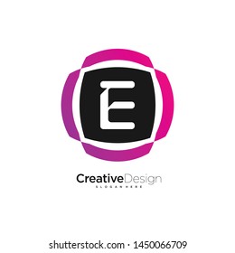 Initial letter E logo with colorful circle background, letter combination logo design for creative industry, web, business and company. - Vector