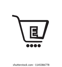 Initial letter E logo design on shopping cart icon