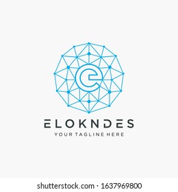 initial Letter E Logo design with network element. Connect concept, Circle shape symbol, technology digital concept. - Vector