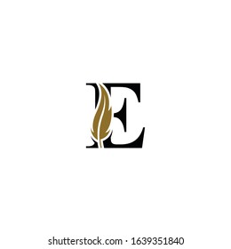 Initial Letter E Logo with feather concept.