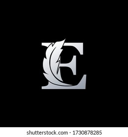 Initial Letter E Logo with feather. Trendy Design concept  luxury feather element and Letter E for corperate, lawyer, notary, firm and more brand identity.