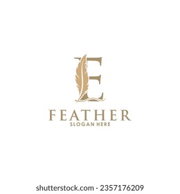 Initial letter E logo with Feather Luxury gold, Initial Feather Logo template