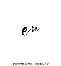 Initial Letter E Logo with leaf ornament design vector black white element