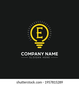 Initial Letter E Logo And Light Bulb Bright Logo In Yellow Colors With Editable Vector File