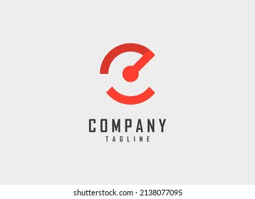 Initial Letter E Logo. Red Geometric Circle Shapes Origami Style isolated Grey Background. Can be used for Business Logo and Branding. Flat Vector Logo Design Template Elements