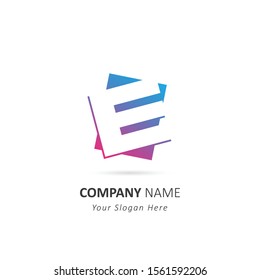 Initial letter e logo with square shape element