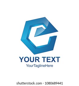 Initial letter E logo template colored blue hexagon design for business and company identity