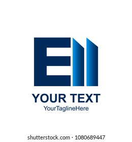 Initial letter E logo template colored blue bar graph design for business and company identity