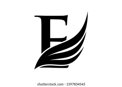 Initial letter E logo and wings symbol. Wings design element,  initial Letter E logo Icon, Initial Logo Template