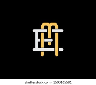 Initial letter E and M, EM, ME, overlapping interlock logo, monogram line art vintage style on black background