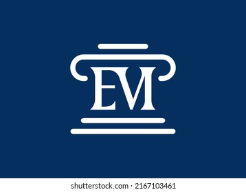 Initial Letter E and M Logo. Geometric line Shape Pillar Symbol. Usable for Law, Firm, Business and Branding Logos. Flat Vector Design Template Element