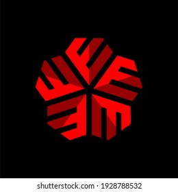Initial letter E, M or W logo template with sporty geometric japanase kamon illustration in flat design monogram symbol