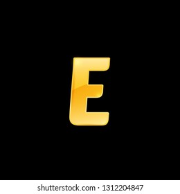 Initial Letter E with metallic texture, trendy, 3d Glossy, metal texture, Gold, steel and realistic shadow based alphabet logo for company identity, isolated on black background.