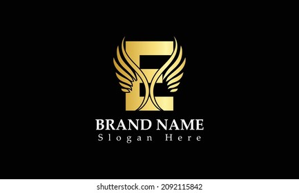 Initial letter E minimalist art monogram shape logo, gold color on black background