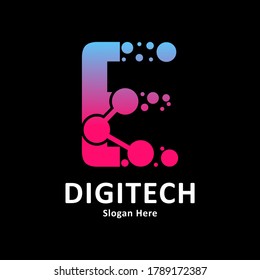 
Initial Letter E with molecule element and dots connection vector template logo. Suitable for biotechnology molecule atom DNA chip symbol, Medicine, science, technology, laboratory, electronics 
