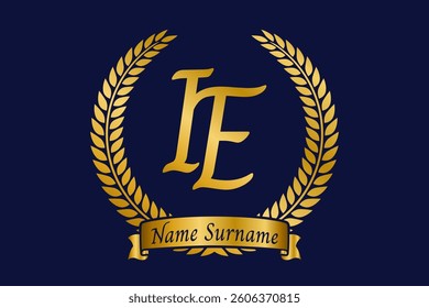 Initial letter I and E, IE monogram logo design with laurel wreath. Luxury golden calligraphy font.