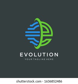 initial letter E motion logo design with swoosh and speed element. symbol evolution for technology digital. -vector
