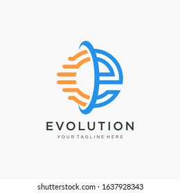 initial letter E motion logo design with swoosh and speed element. symbol evolution for technology digital. -vector
