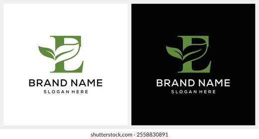 Initial letter E with natural leaf green logo design, for business, medical, health, beauty