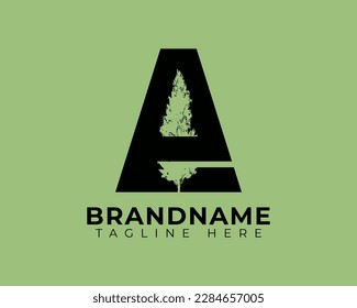 Initial letter E A and negative space pine tree logo
