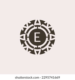 Initial letter E ornamental medal abstract relief logo