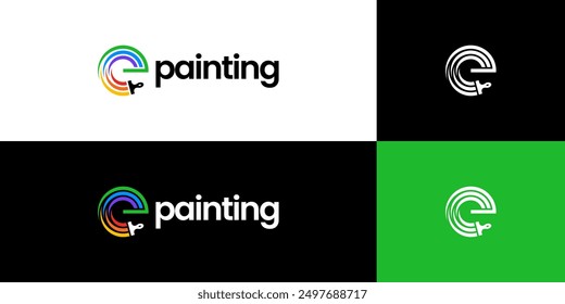 initial letter E paint brush logo, painting service logo