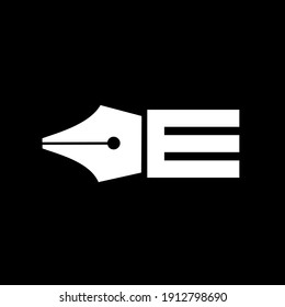 initial letter e pen nib black vector logo illustration design isolated background