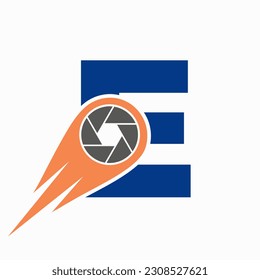 Initial Letter E Photography Logo Camera Lens Concept. Photography Symbol Template