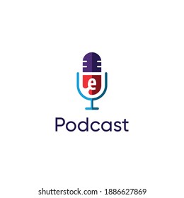 Letra inicial e vector de diseño del logotipo de grabación de audio podcast. Concepto minimalista plano y moderno	