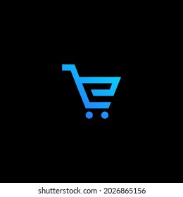 initial letter e push shopping cart logo template design.