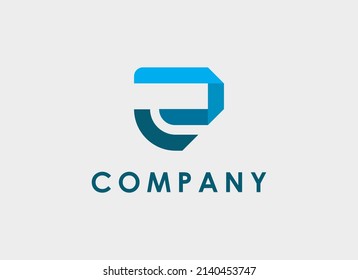 Initial Letter E and R Linked Logo. Blue Geometric  Shape Origami Style isolated on Grey Background. Usable for Business and Branding Logos. Flat Vector Logo Design Template Element.