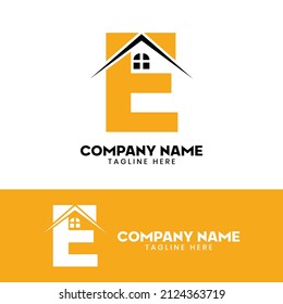 Initial letter E real estate logo vector, initial letter E house logo