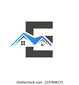 Initial Letter E Real Estate Logo With House Building Roof  For Investment and Corporate Business Template