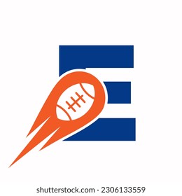Initial Letter E Rugby Logo, American Football Symbol Combine With Rugby Ball Icon For American Soccer Logo Design