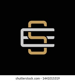 Initial letter E and S, ES, SE, overlapping interlock logo, monogram line art style, silver gold on black background