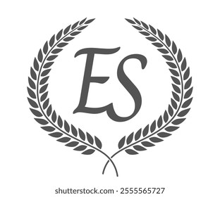 Initial letter E and S, ES monogram logo design with laurel wreath. Luxury calligraphy font.