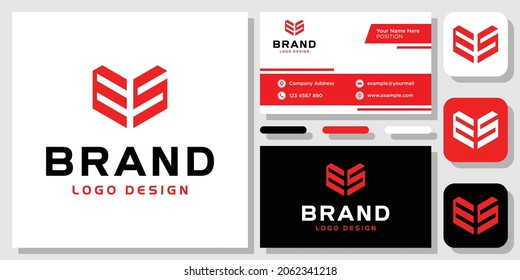 Initial Letter E S Monogram Geometric Strong Red logo design inspiration with Layout Template Business Card