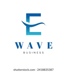Initial Letter E Sea Wave Icon Logo Design Template