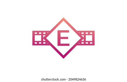 Initial Letter E Square with Reel Stripes Filmstrip for Film Movie Cinema Production Studio Logo Inspiration