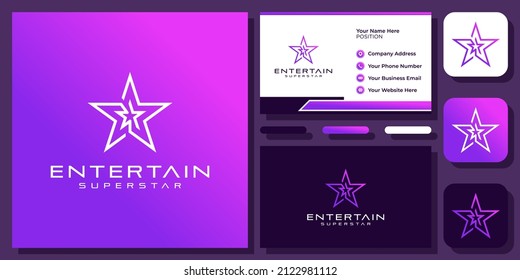 Initial Letter E Star. Letter E Stars. E Minimal Logo. Simple Vector Logo Design with Business Card
