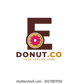 Initial Letter E Sweet Donut Logo Design. Logo for Cafes, Restaurants, Coffee Shops, Catering.