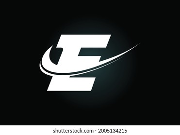 Initial letter E with swoosh, black and white logo template. Modern vector logotype for business and company identity.