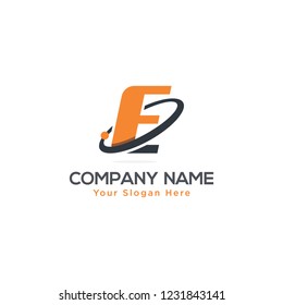 Initial Letter E Swoosh Orbit Logo Designs Vector Orange Colors in White Backgrounds