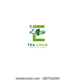 Initial letter E tea logotype. Minimalist tea leaves logo concept, fit for cafe, restaurant, packaging and natural drinks. Illustration vector logo.